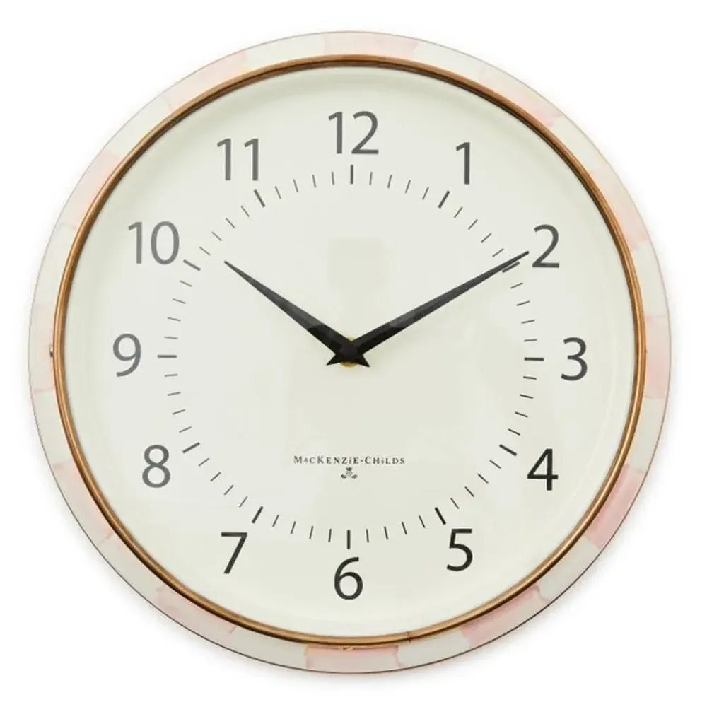 NEW Mackenzie-Childs Rosy Check School Wall Clock 12.25in Chic Pink Home Decor